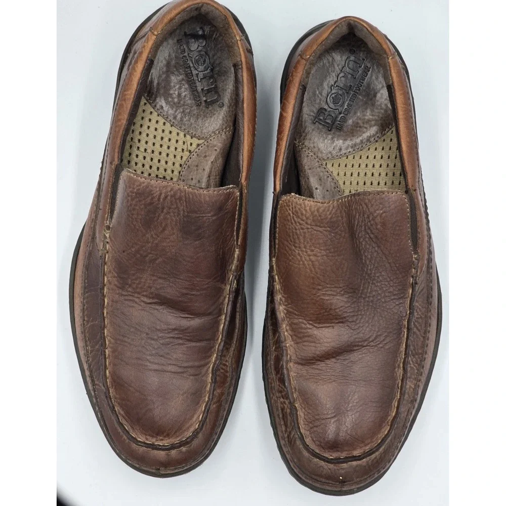 Born‎ Men's Brown Leather Slip-On Loafer Casual Boat Shoes Size US 9 M EU 42.5